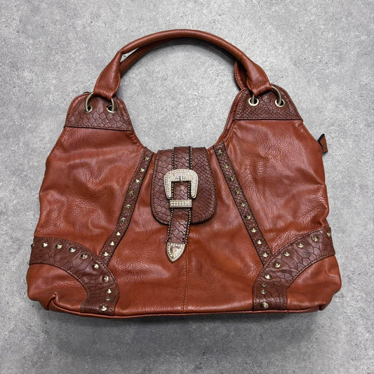 Tan studded western shoulder bag