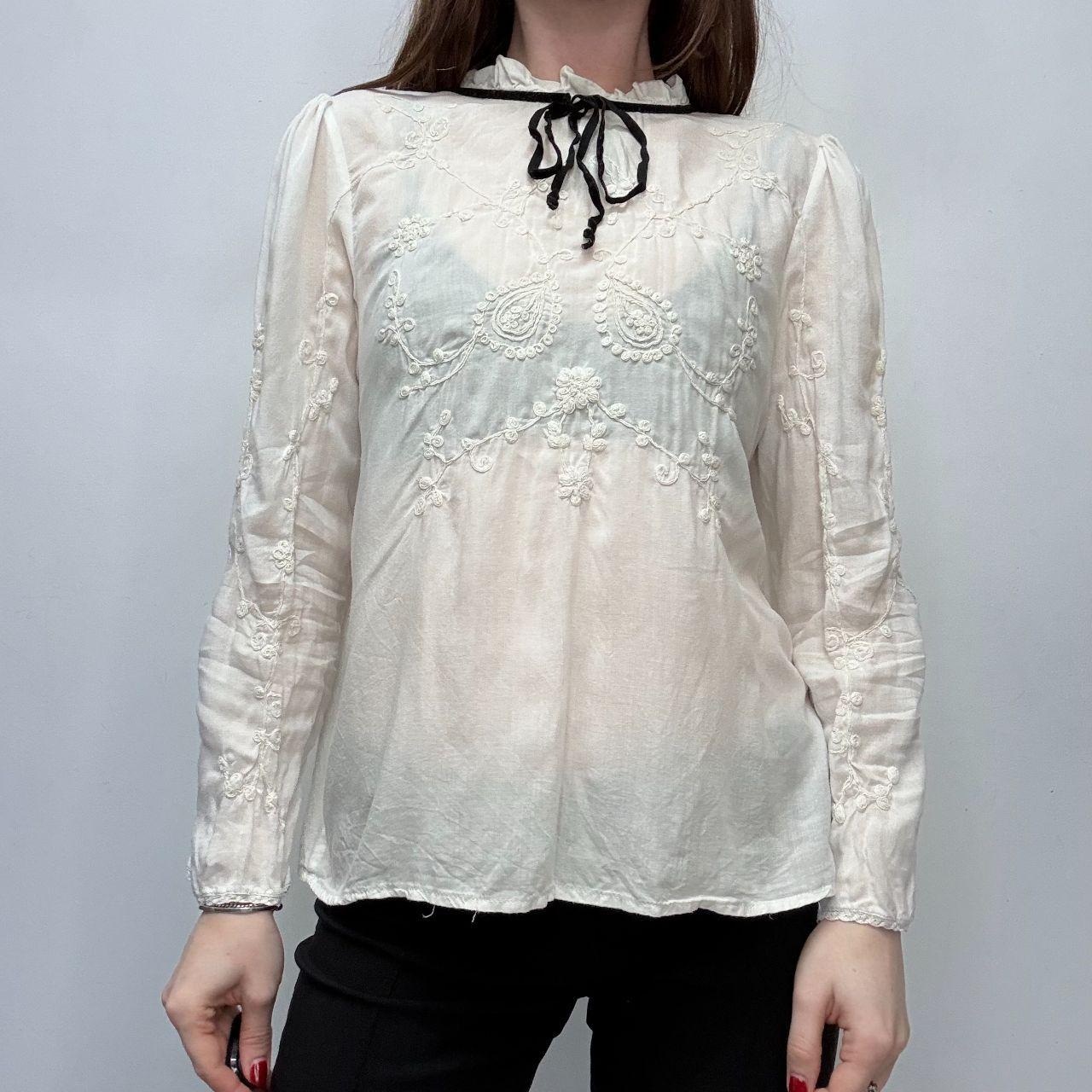 White embroidered high neck coquette shirt