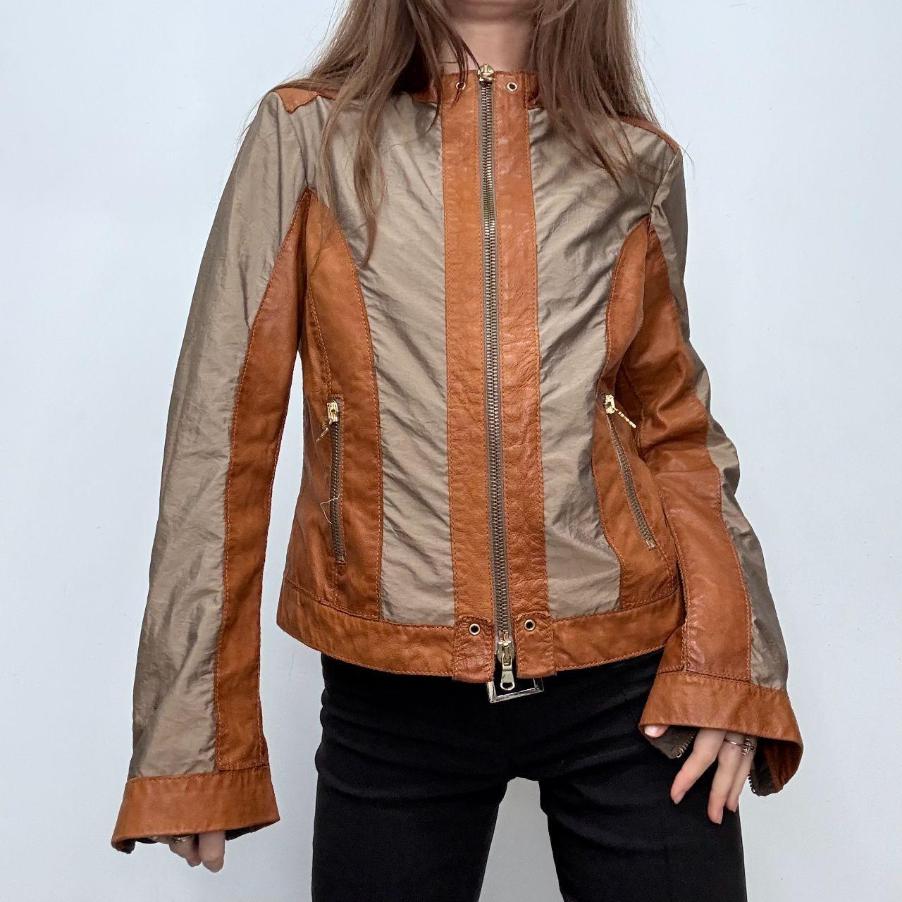 Tan flared leather jacket