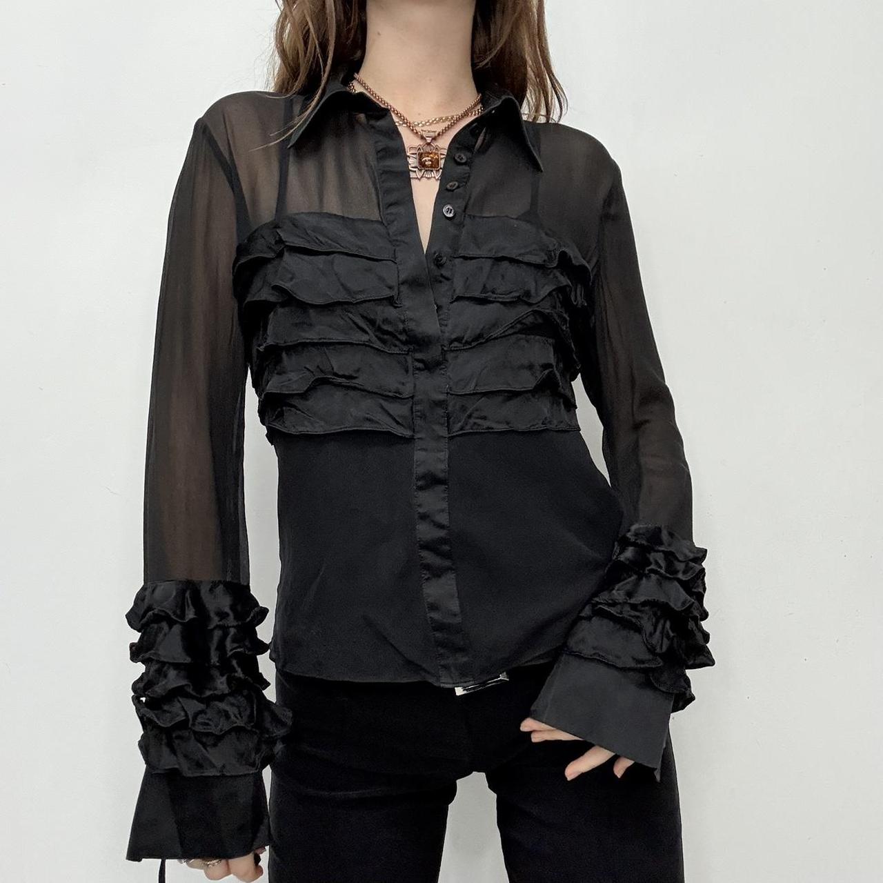 Black ruffle grunge flare shirt