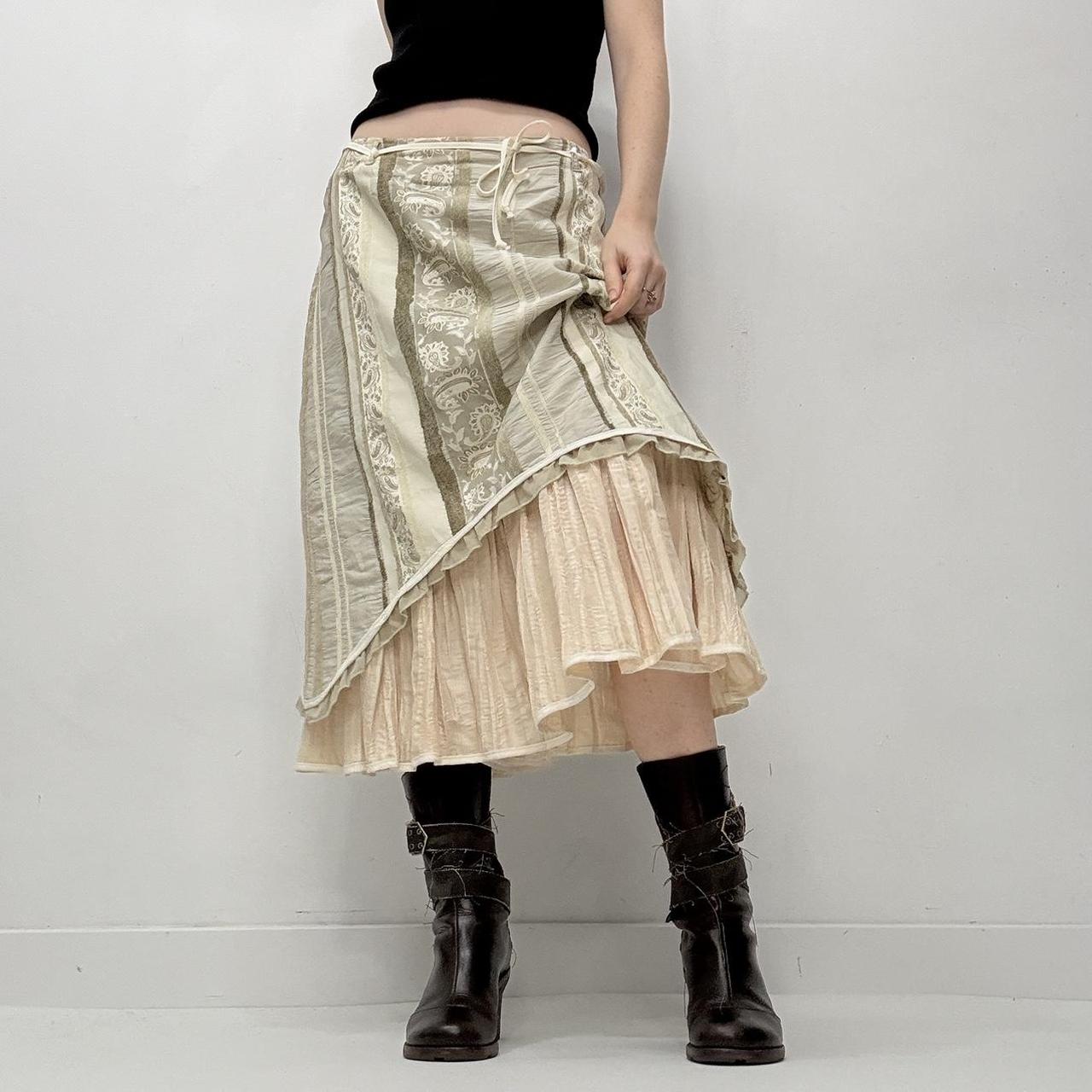 Striped pleated midi skirt