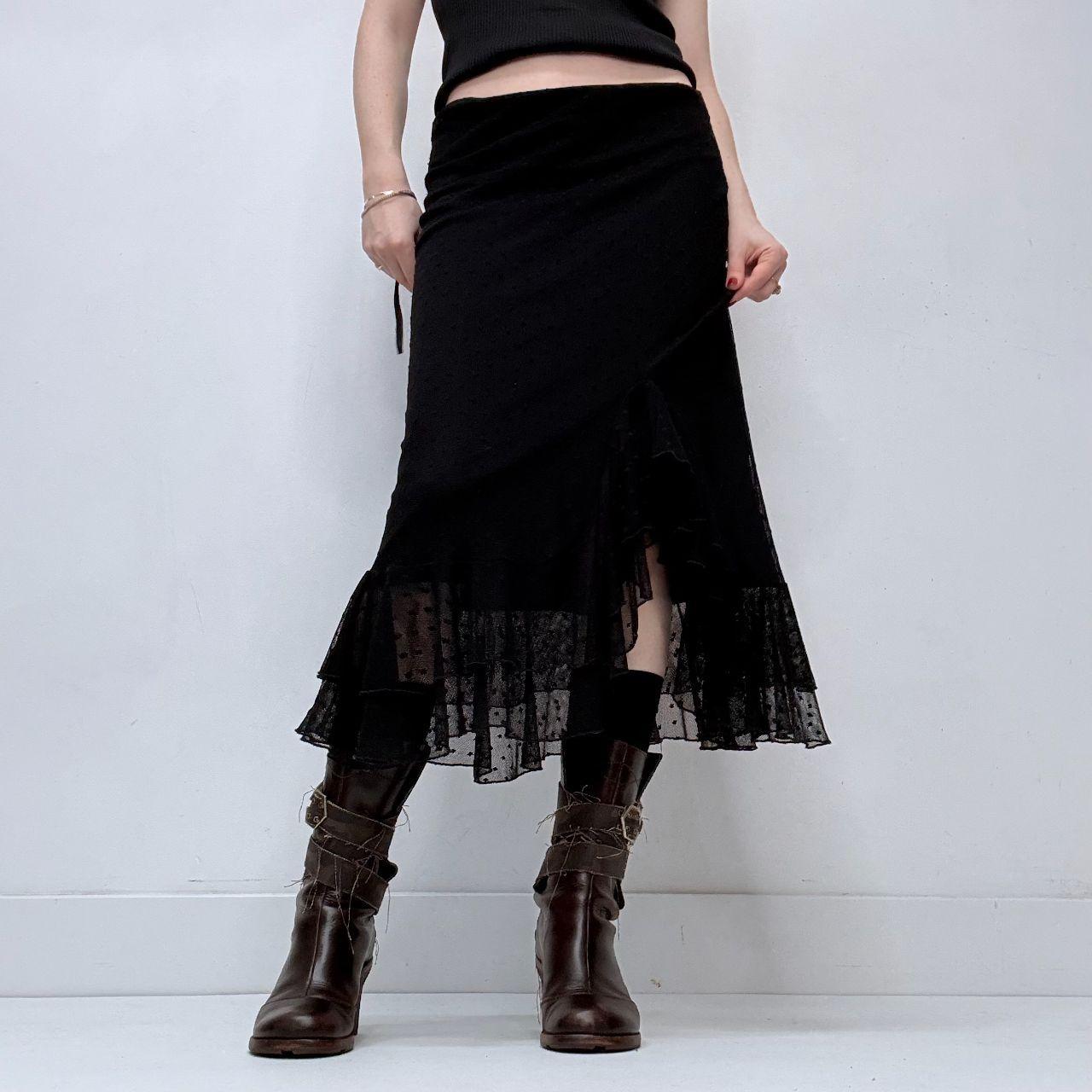Black polkadot lace flared ruffle skirt
