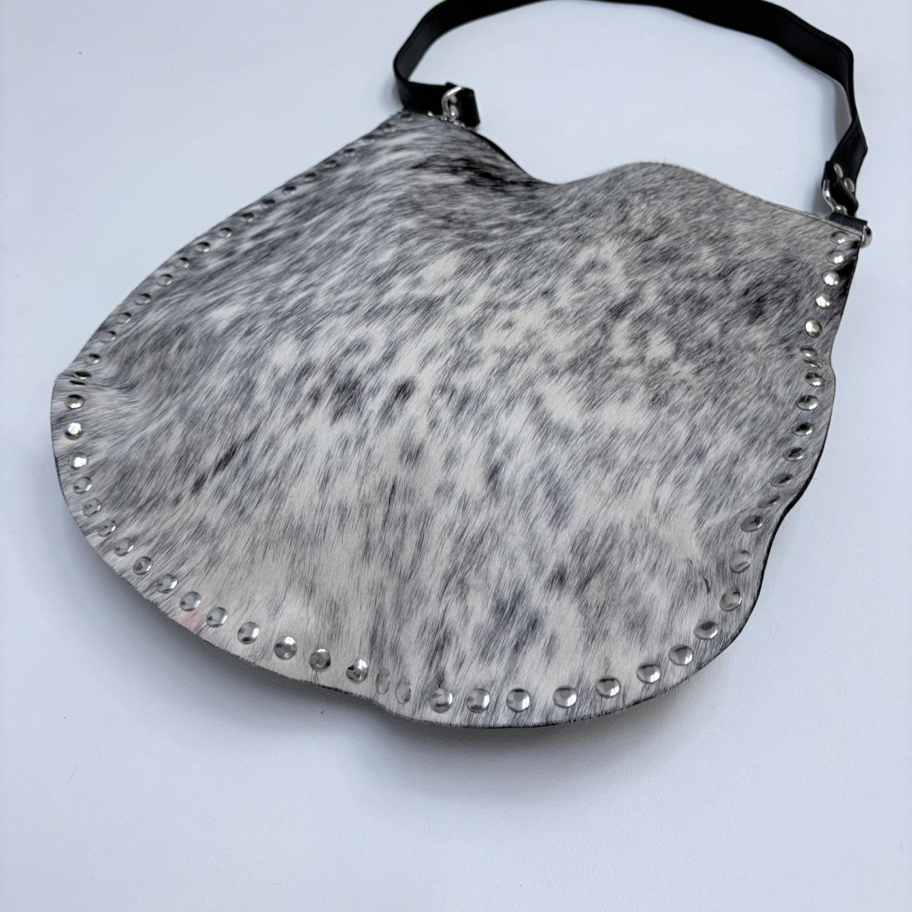 Pony hide studded cow shoulder bag