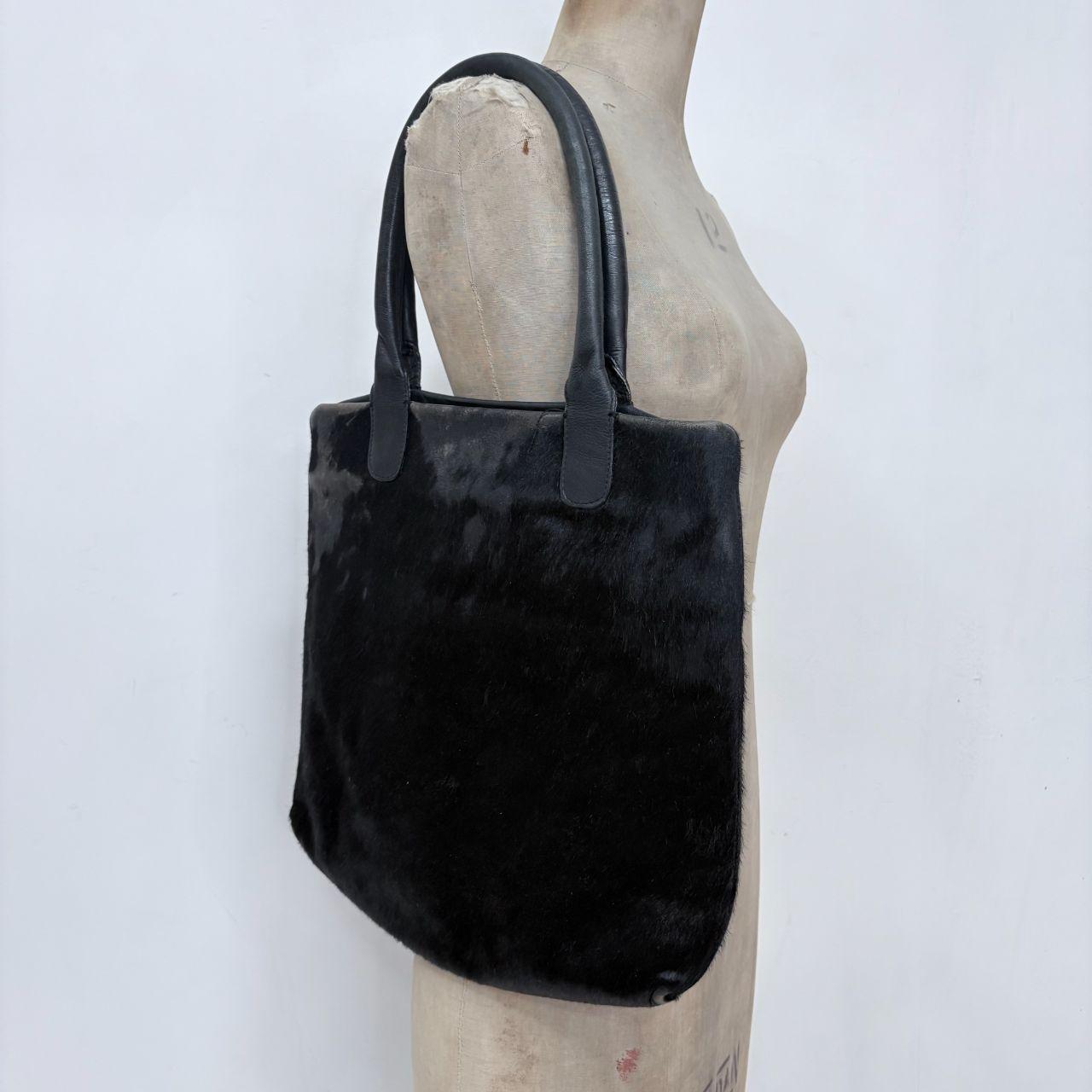 Back pony hair leather bag