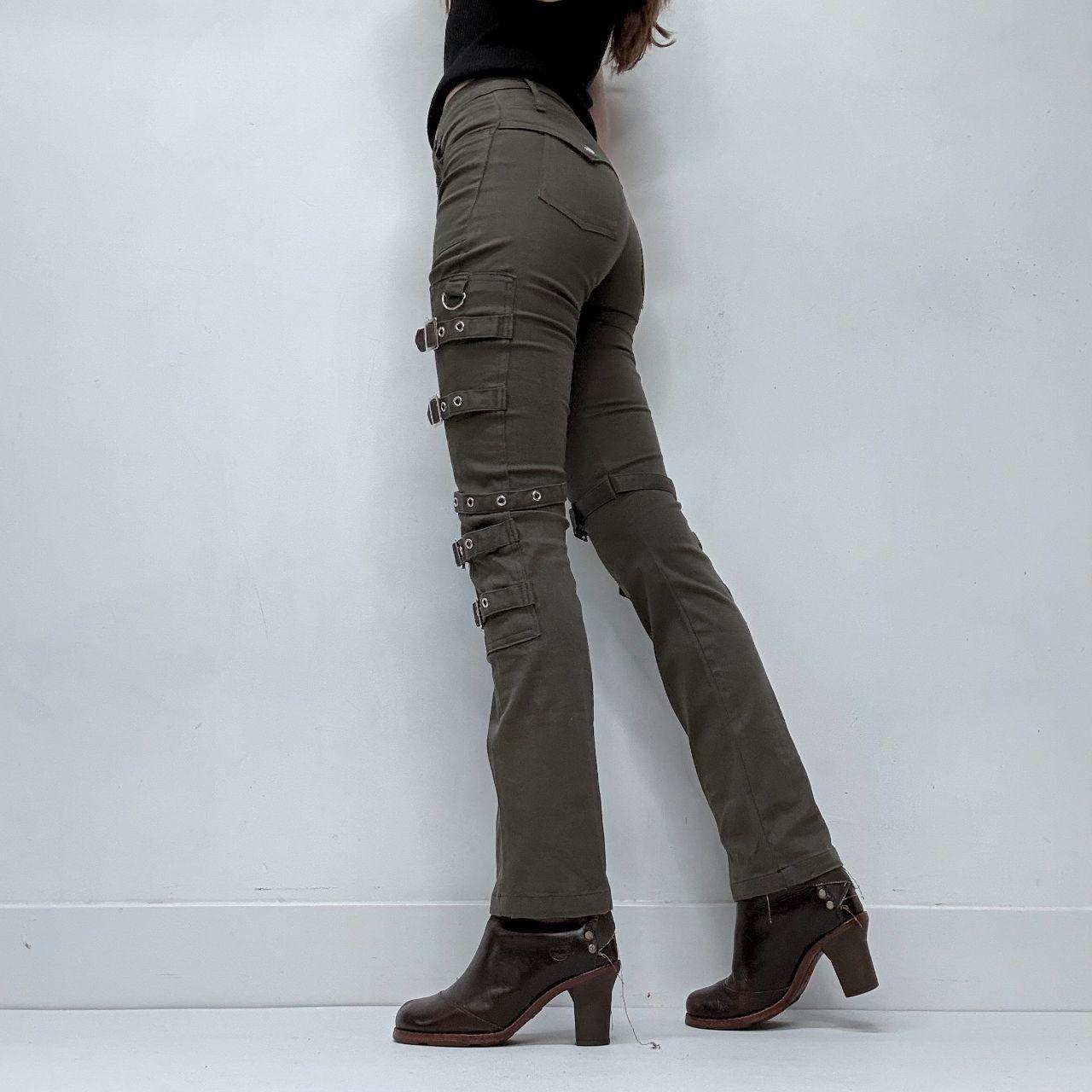 Khaki utility belted buckle trousers
