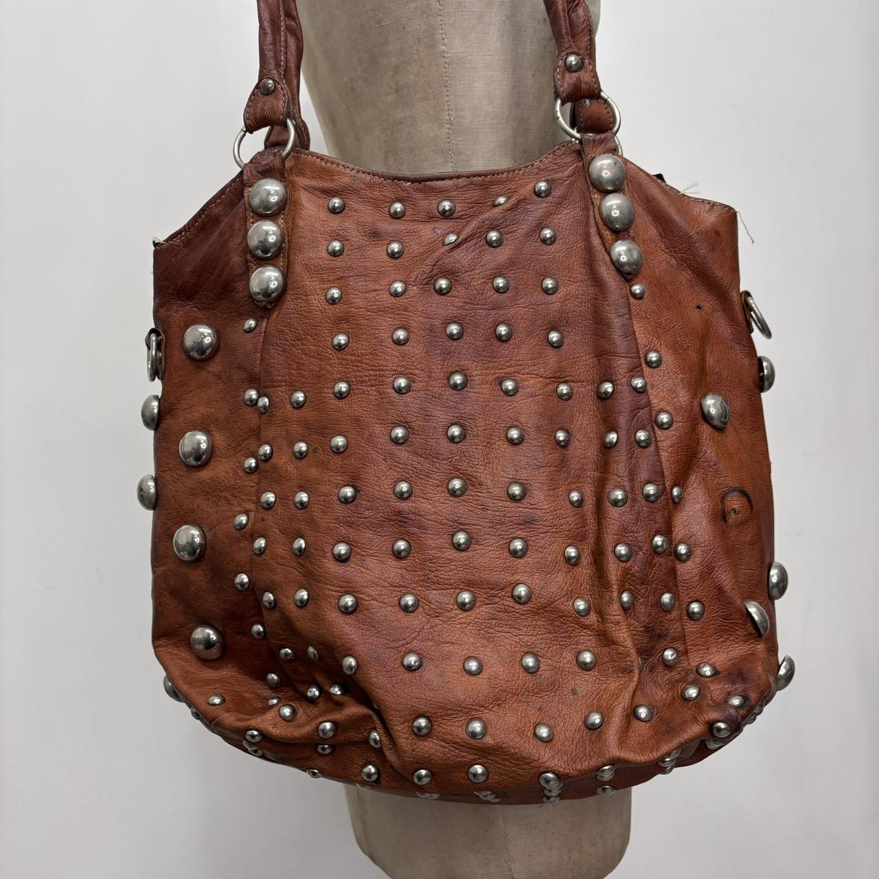 Tan leather studded bag