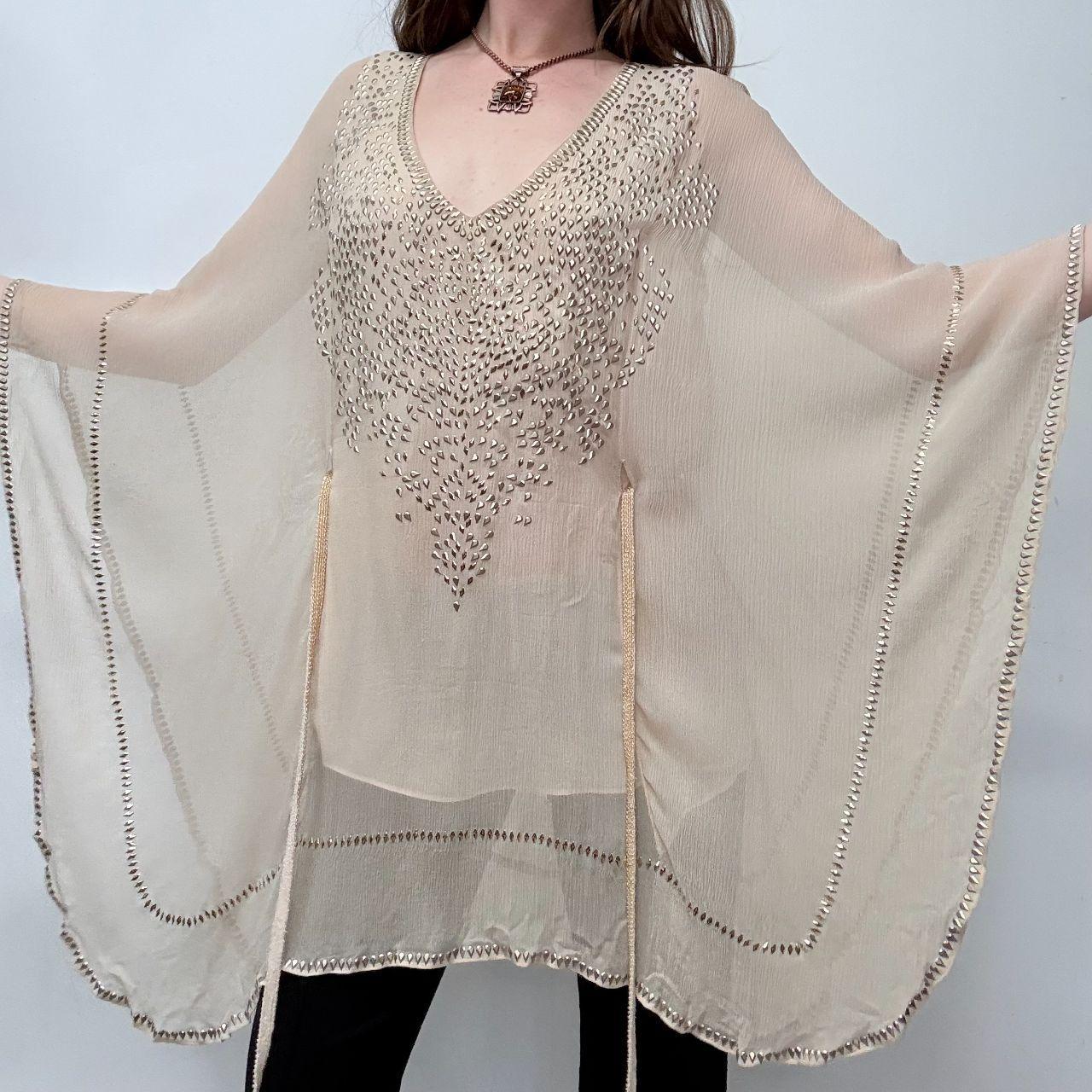 Sheer silk studded embroidered floaty boho dress