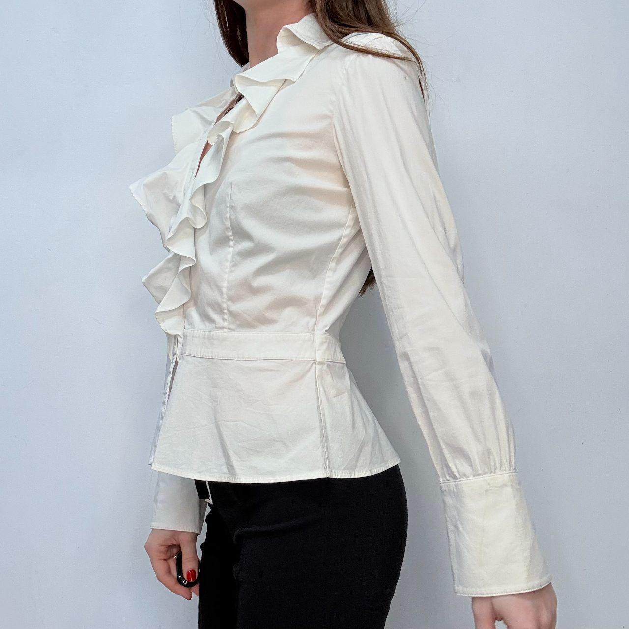 White ruffle fitted shirt