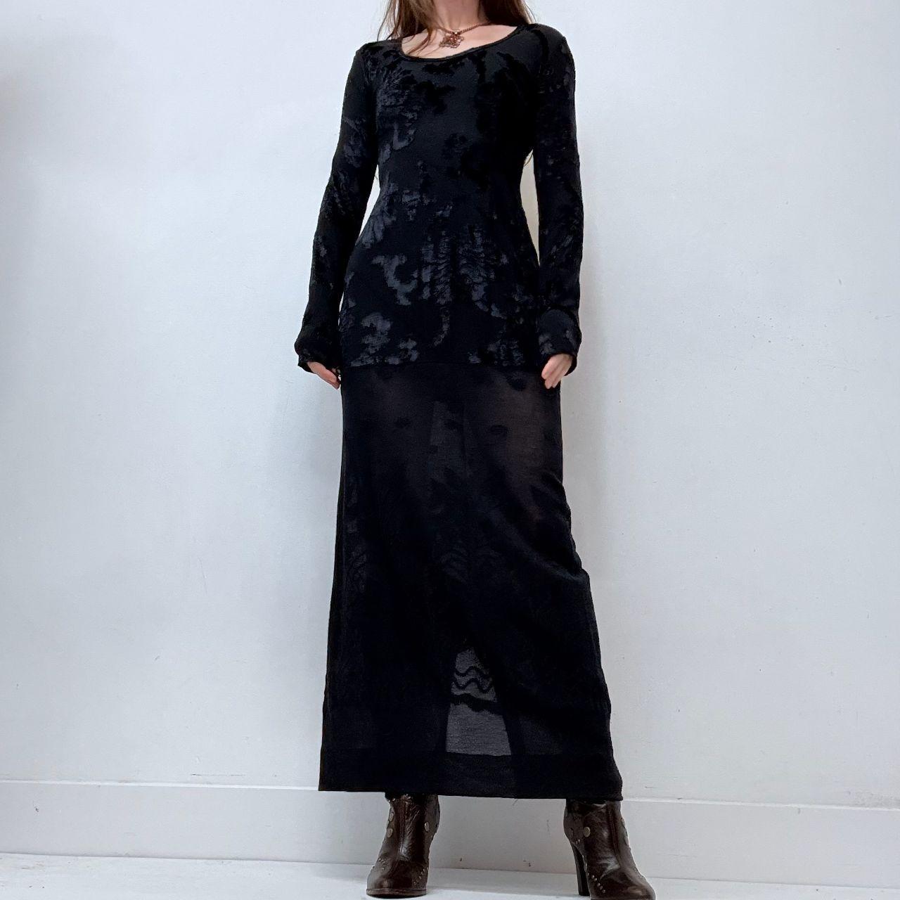 Sheer black embossed long sleeve dress
