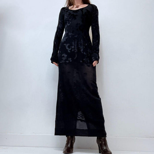 Sheer black embossed long sleeve dress