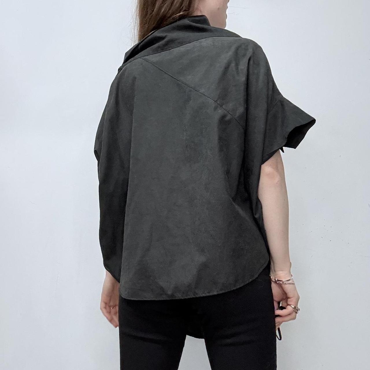 Black structured studded draped asymmetric shirt