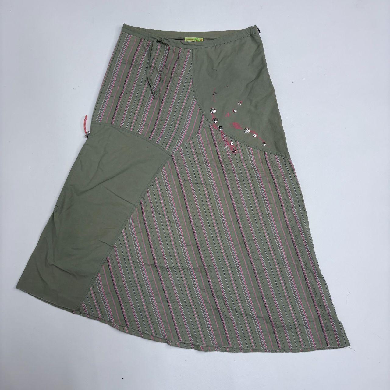 Green and pink asymmetric pinstripe a-line skirt