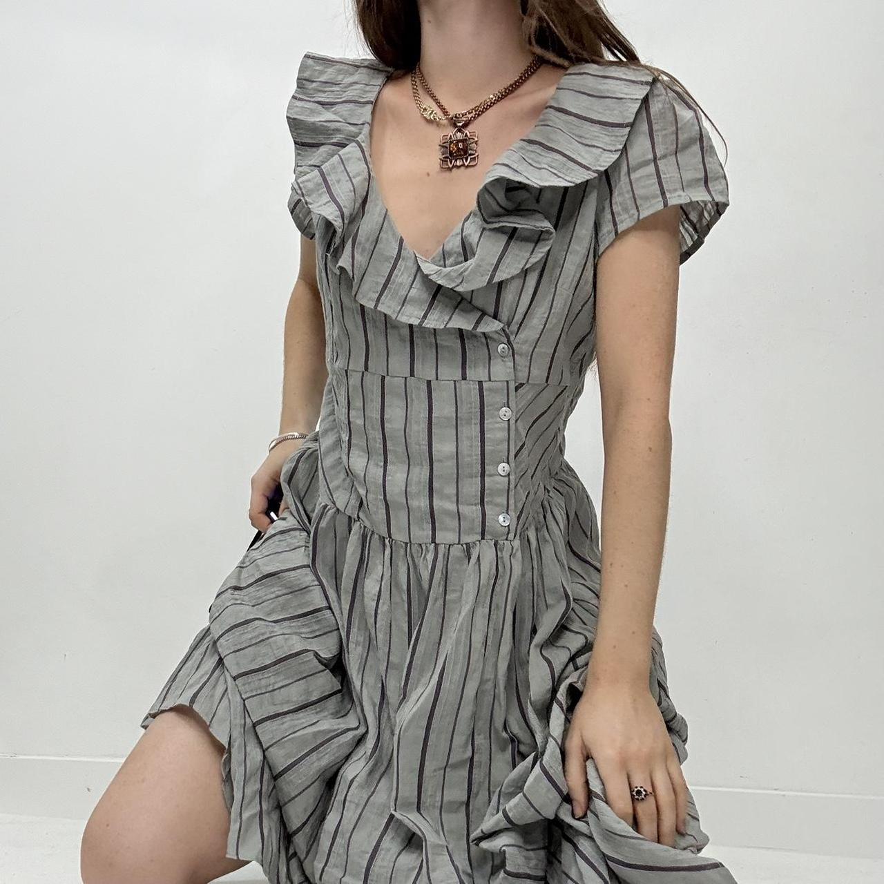 Pinstripe puff layered shirt dress
