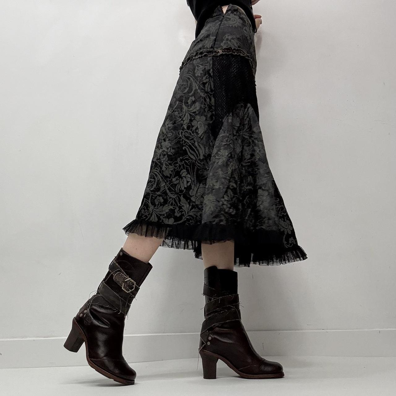 Black grunge baroque patterned midi skirt