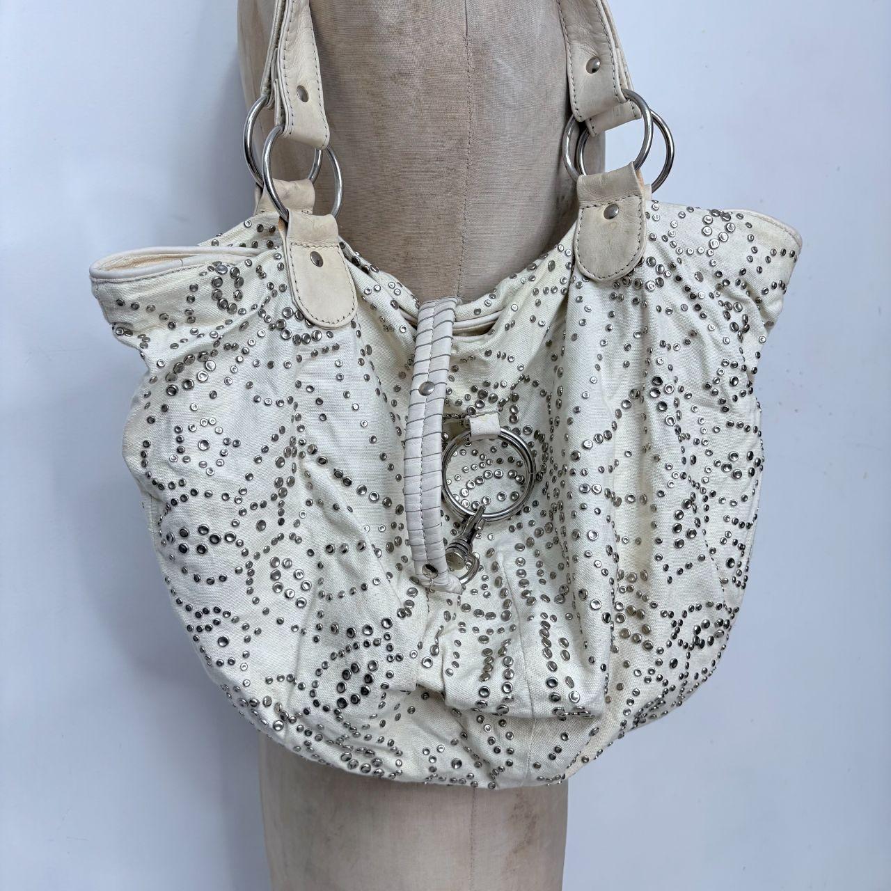 Cream studded slouchy hobo bag