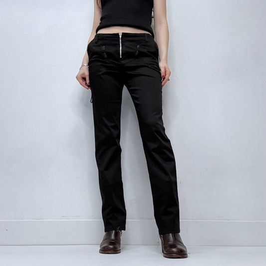 Black zip front straight leg trousers