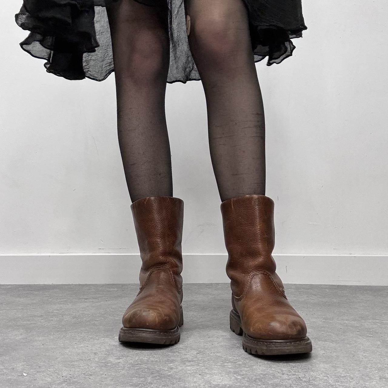 Tan leather studded bow boots