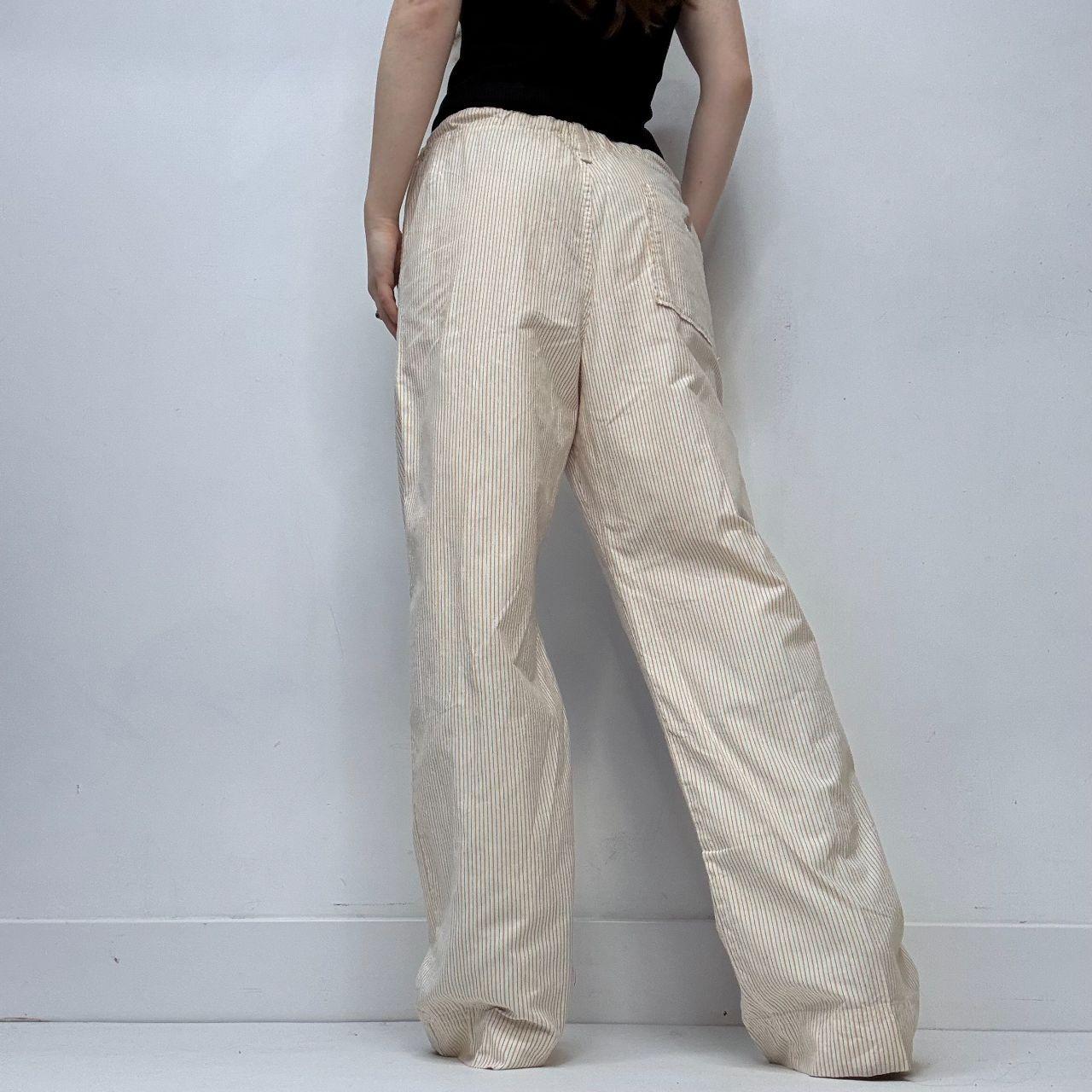 Cream pinstripe drawstring trousers