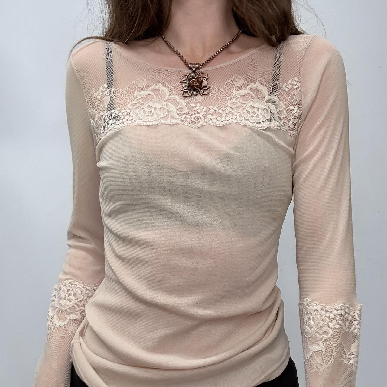 Sheer lace long sleeve lingerie top
