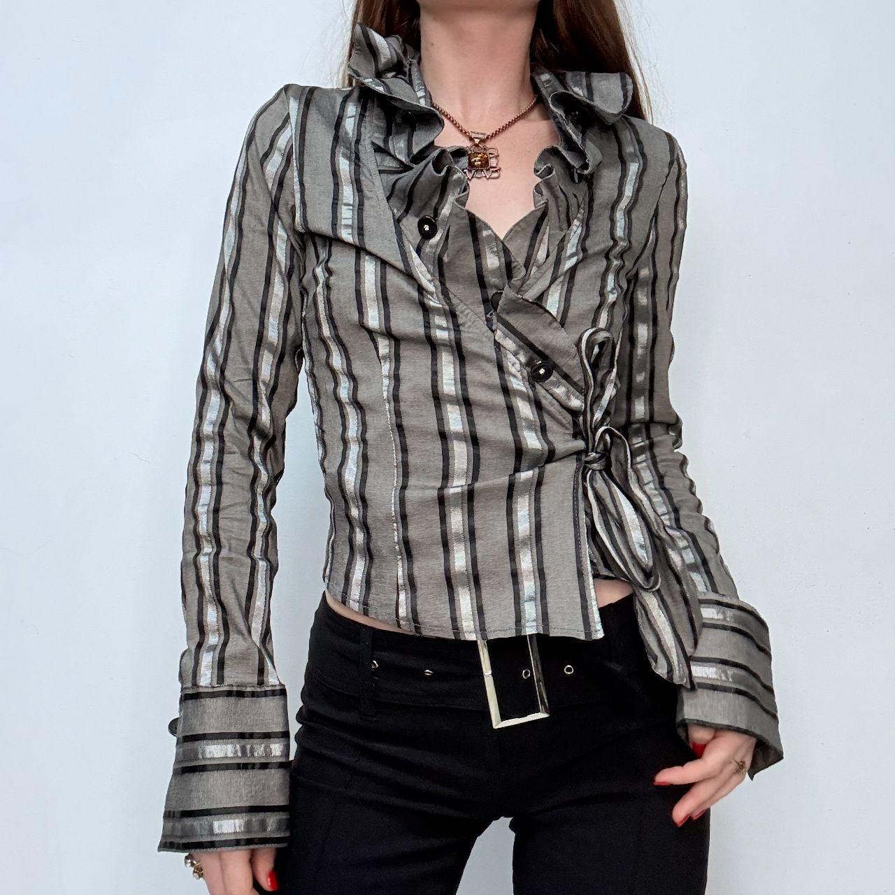 Asymmetric striped ruffle shirt