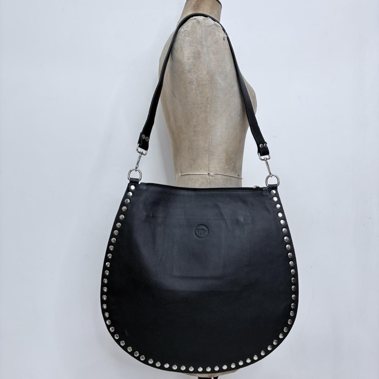 Pony hide studded cow shoulder bag