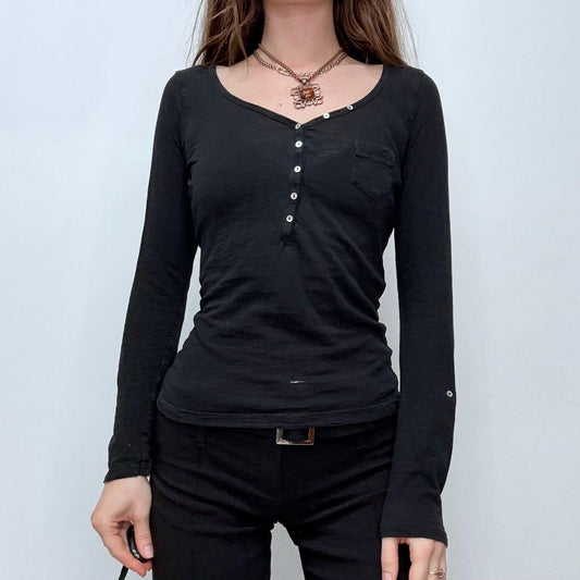 Black slouchy long sleeve button t-shirt