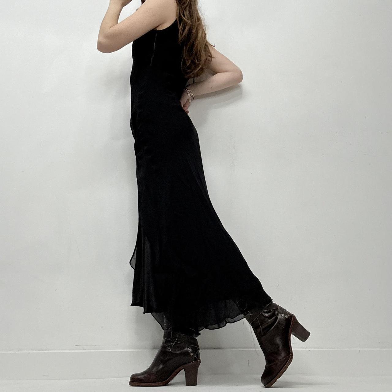 Sheer black ruffle layered maxi dress