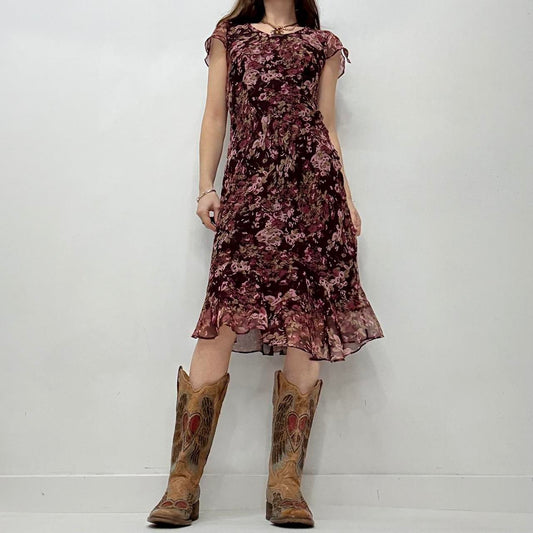 Floral bias cut flutter midi dress