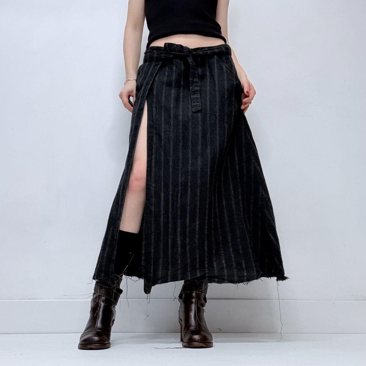 Grey pinstripe slit wrap skirt