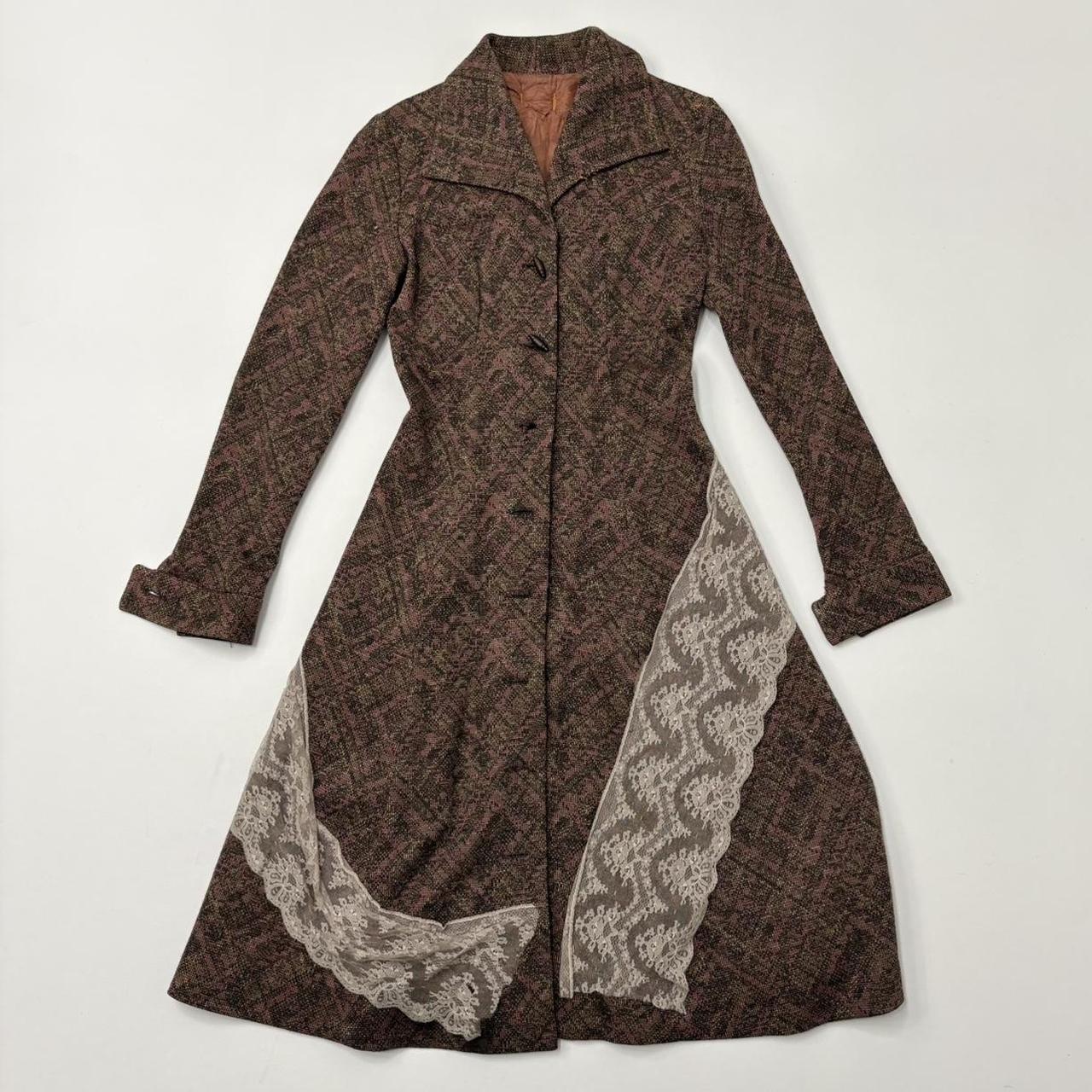 Brown lace flared tweed pea coat