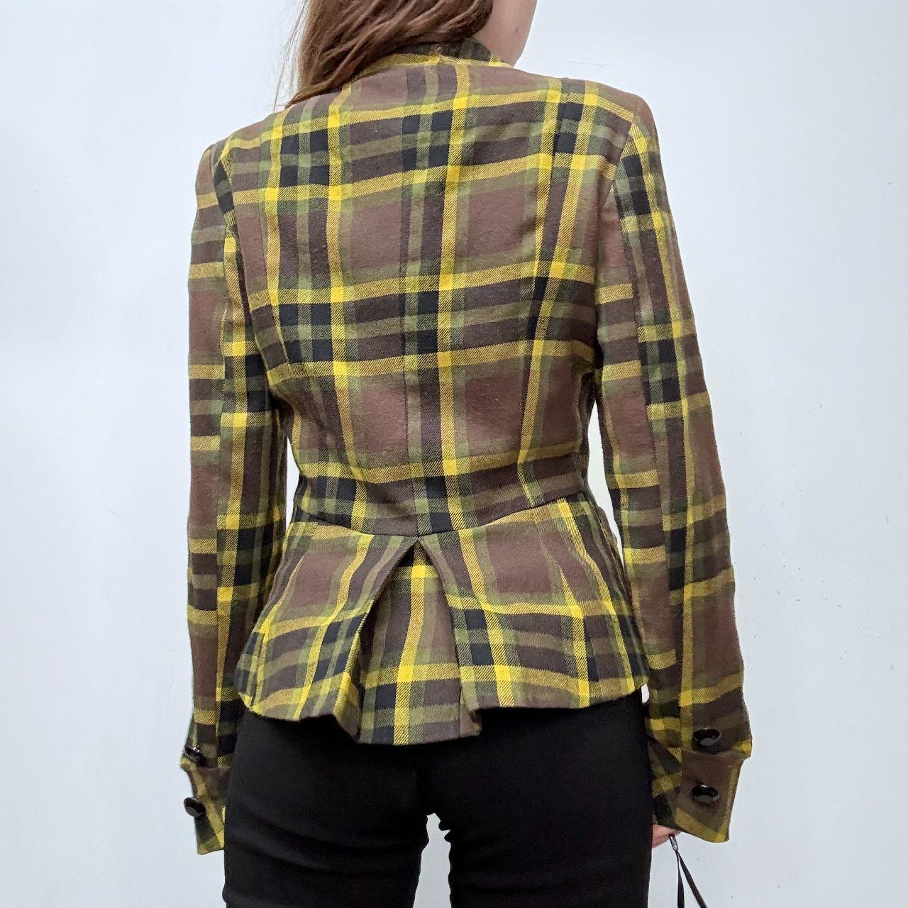 Asymmetric flared tartan punk jacket