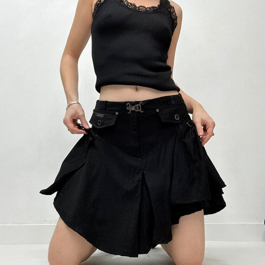 Black gothic grunge flared mini skirt