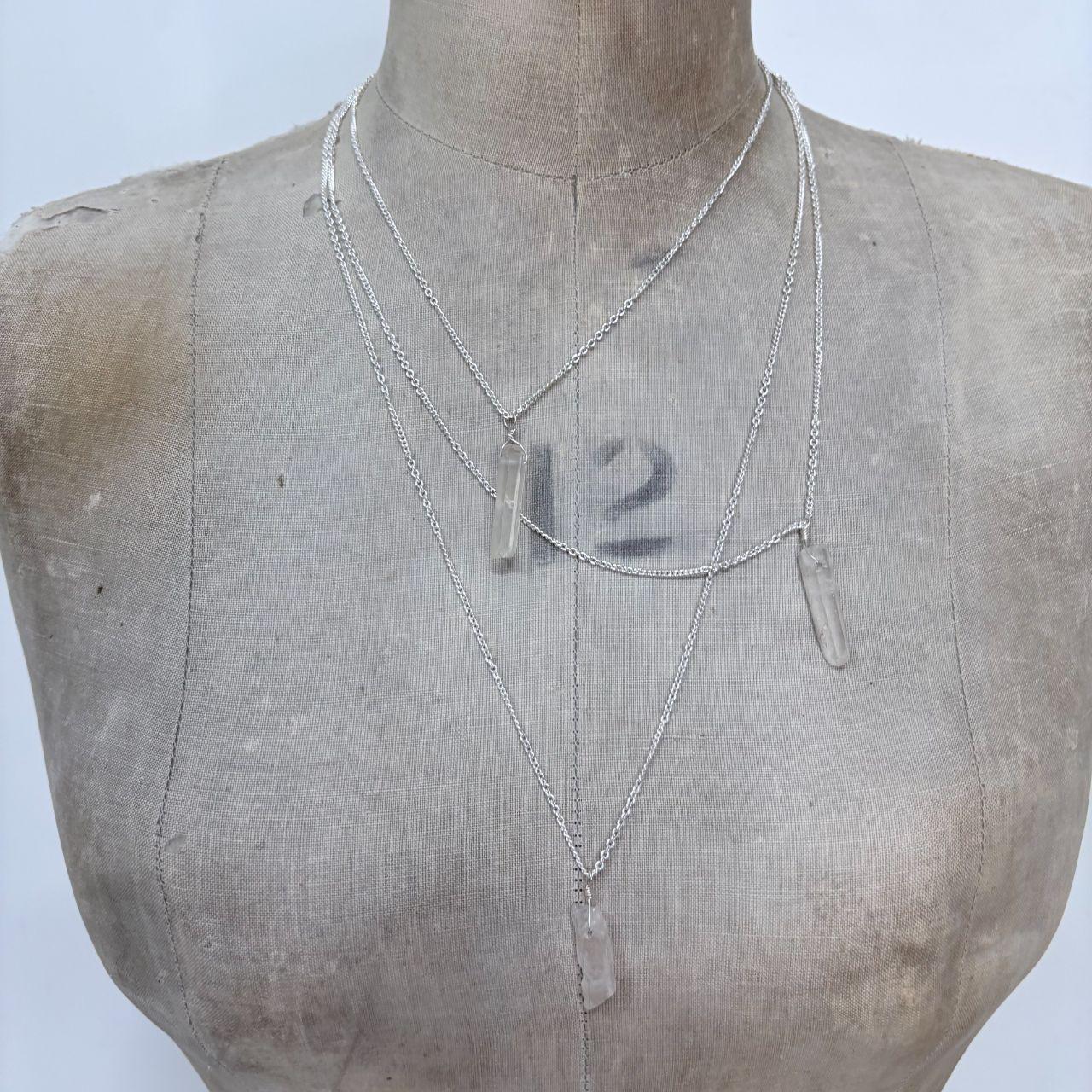 Layered silver chain quartz necklace