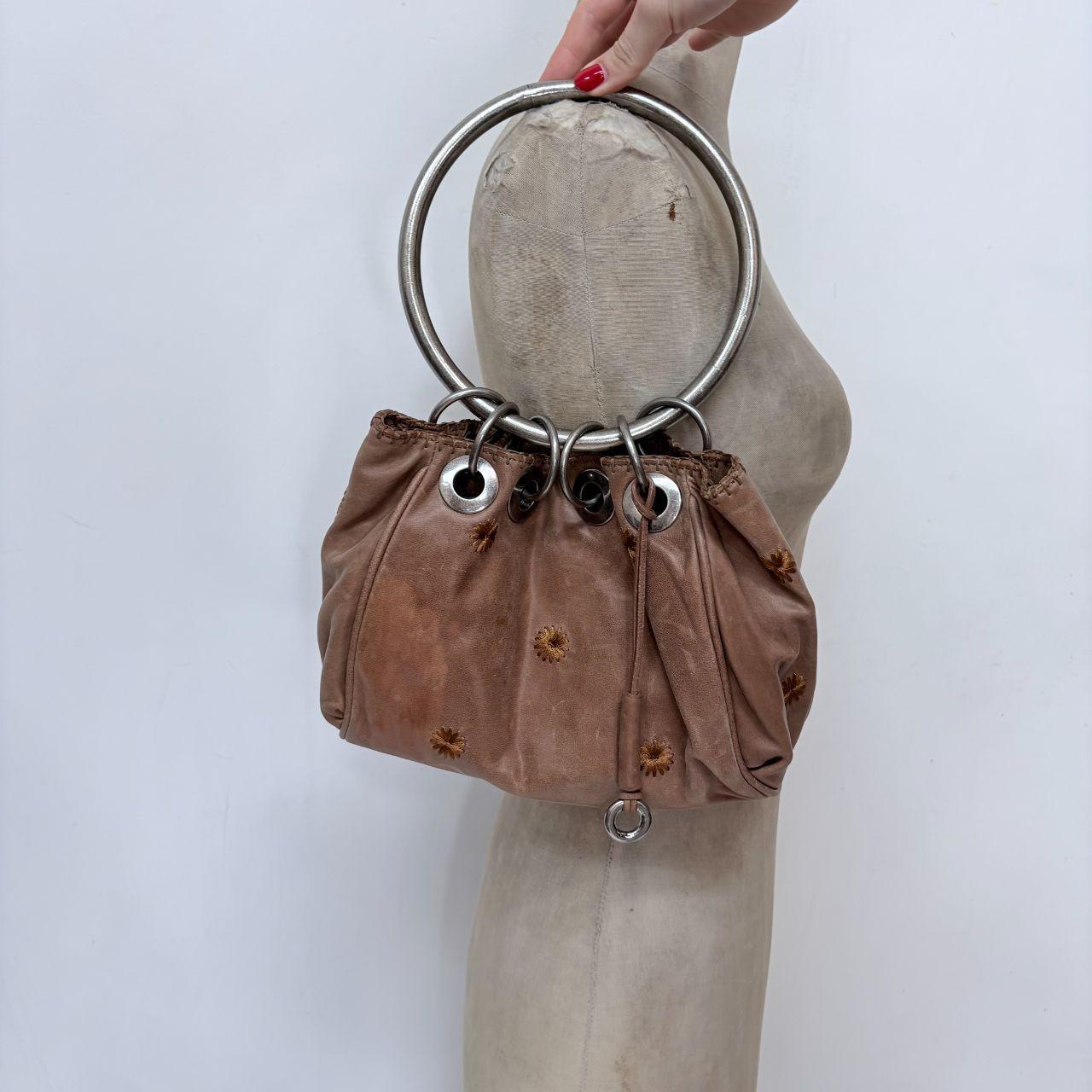 Tan leather metal circle bag