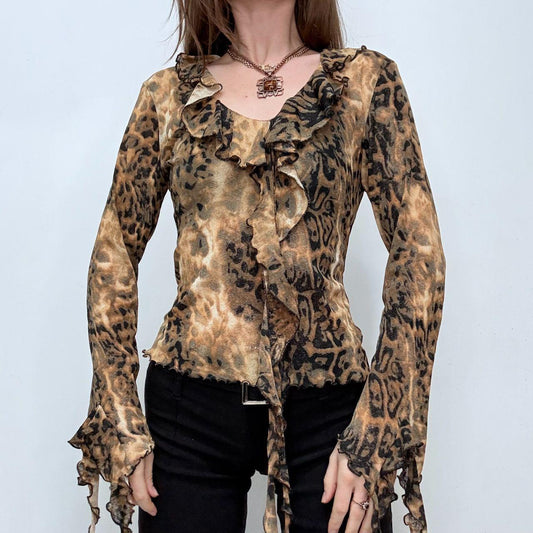 Flutter ruffle flared leopard blouse