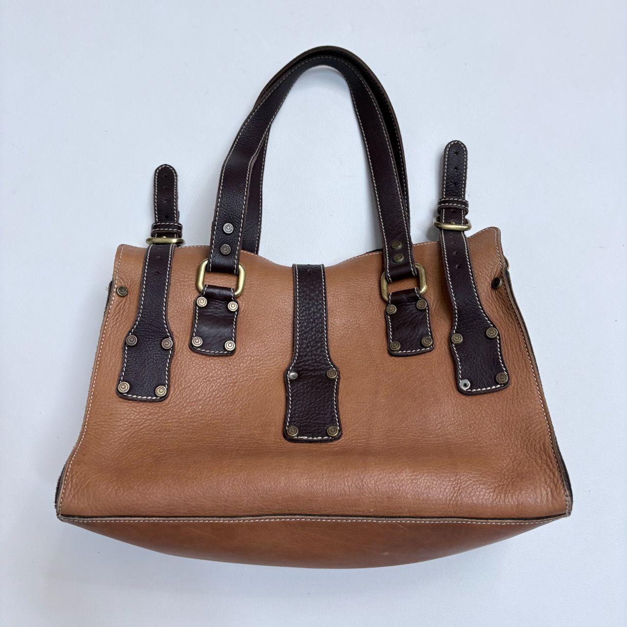 Tan leather boxy city bag
