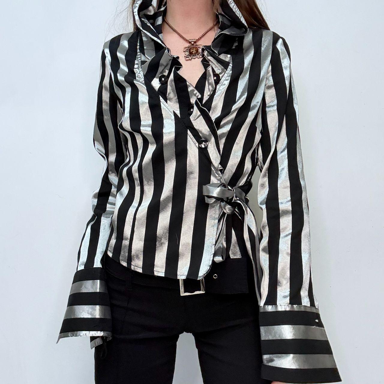 Asymmetric striped ruffle shirt