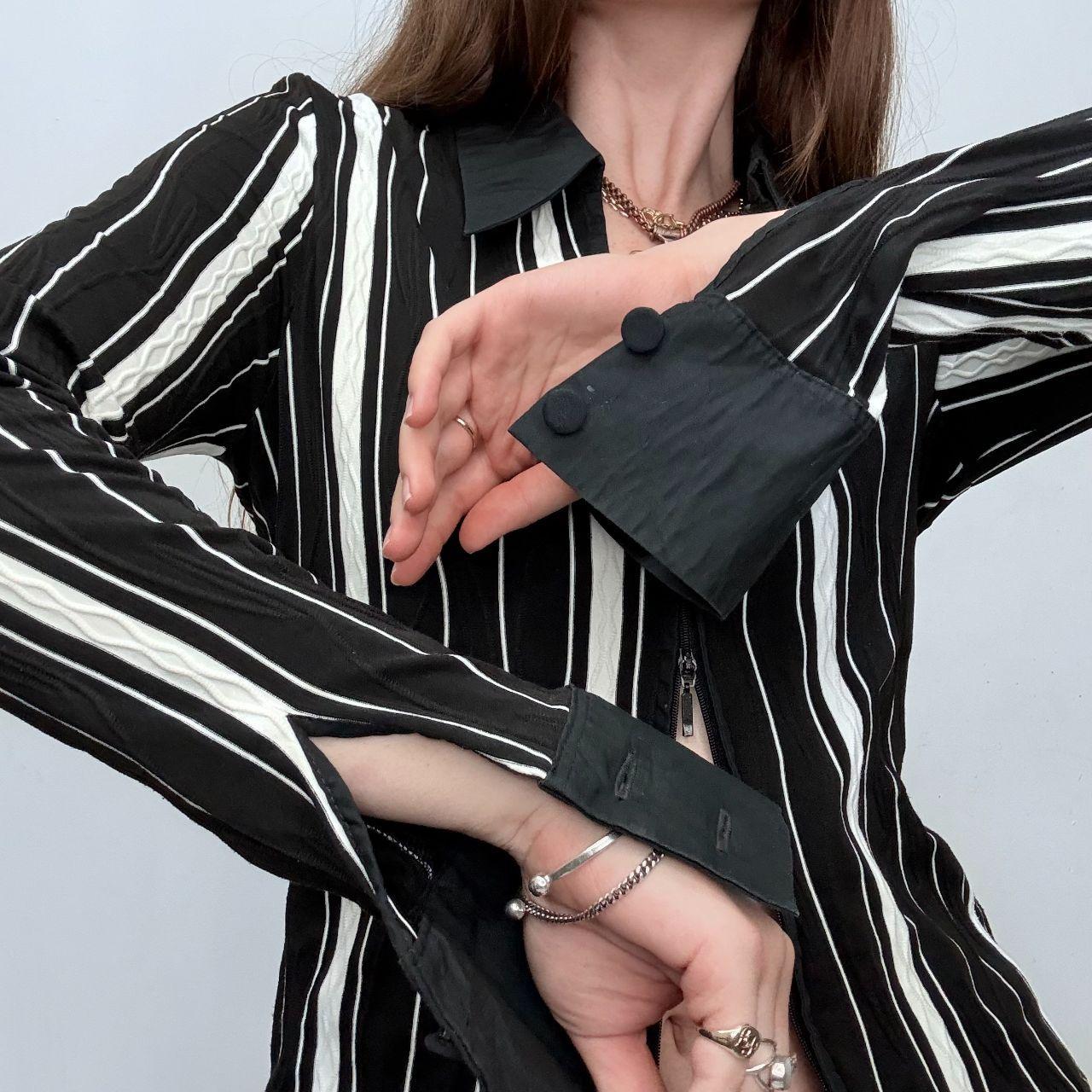 Black pinstripe fitted zip shirt
