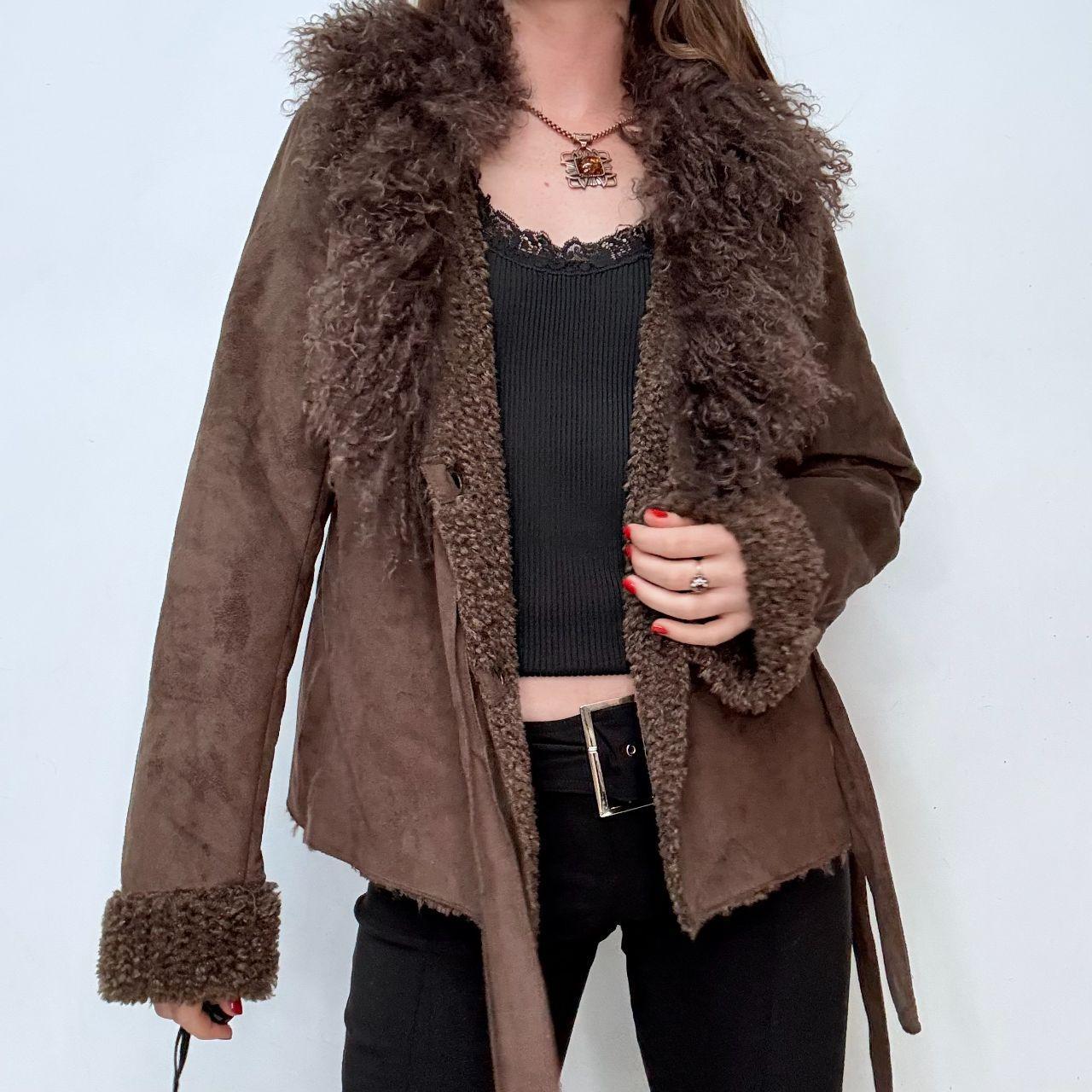 Brown flared mongolian fur jacket