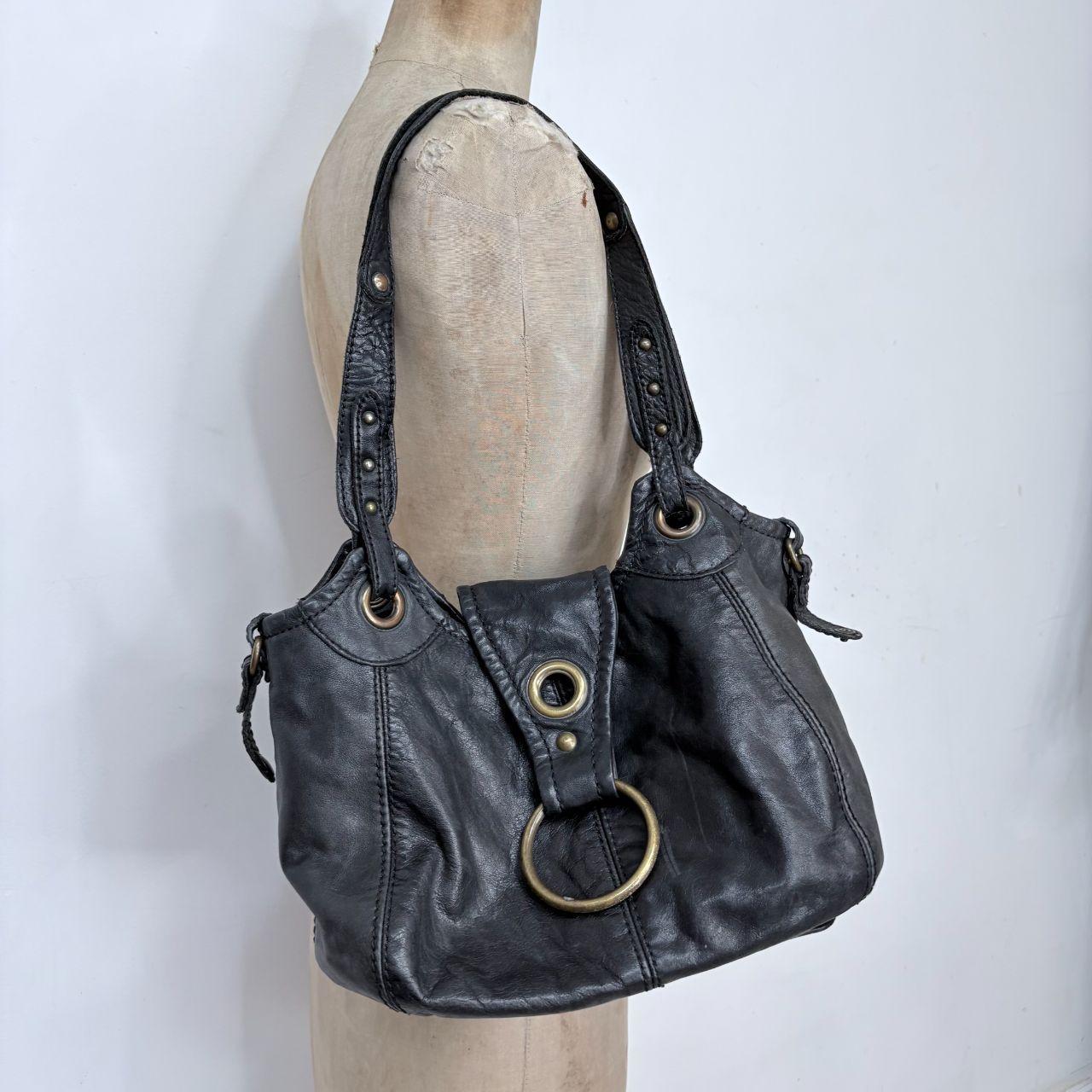 Black leather studded slouchy bag