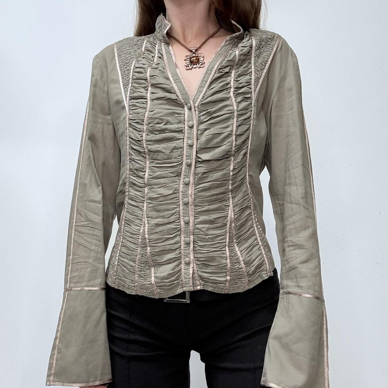 Khaki gathered lace corset shirt