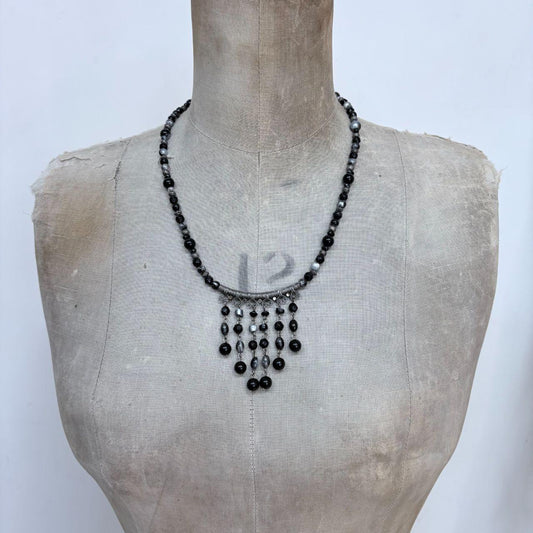 Black beaded boho grunge necklace