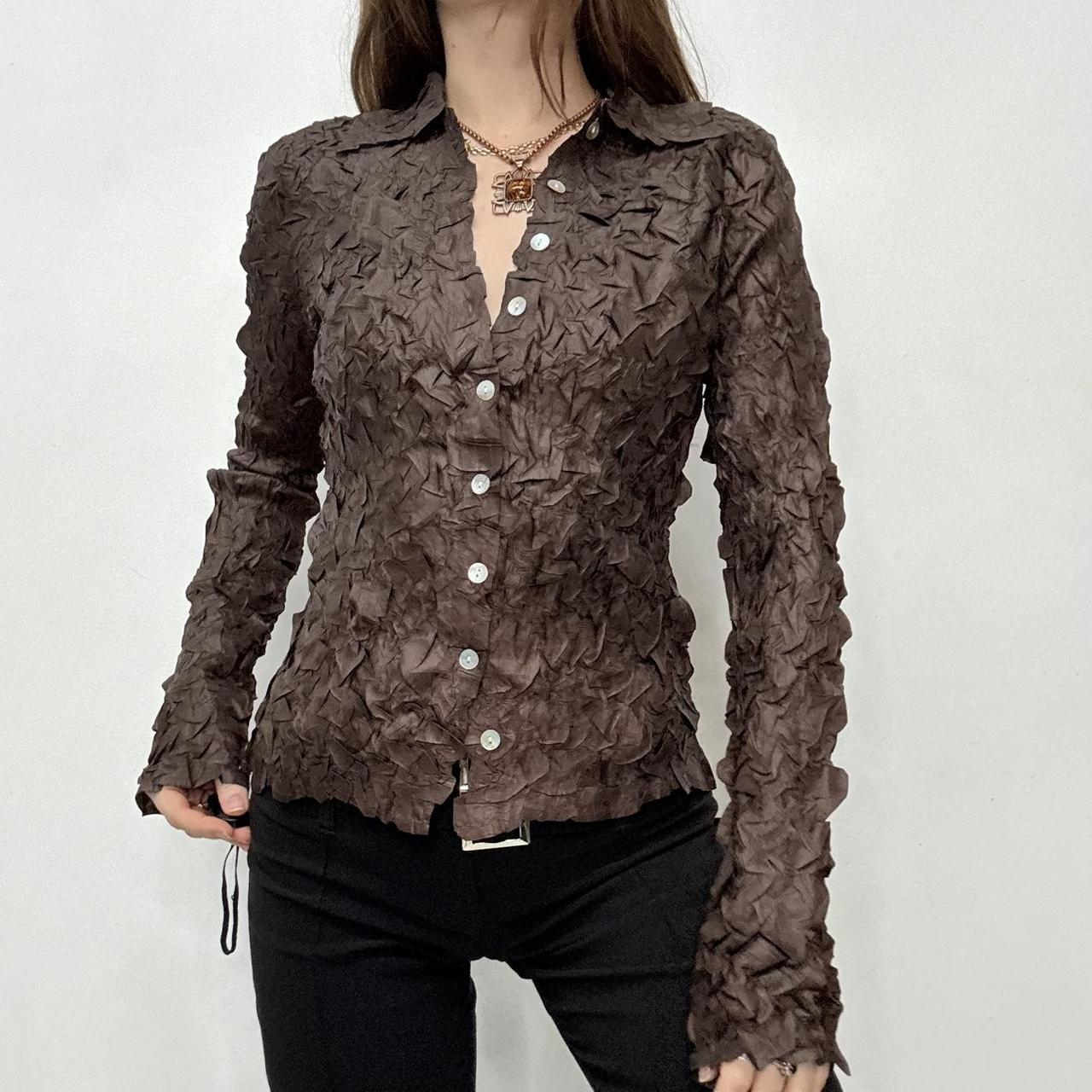 Brown textured crinkle shirt