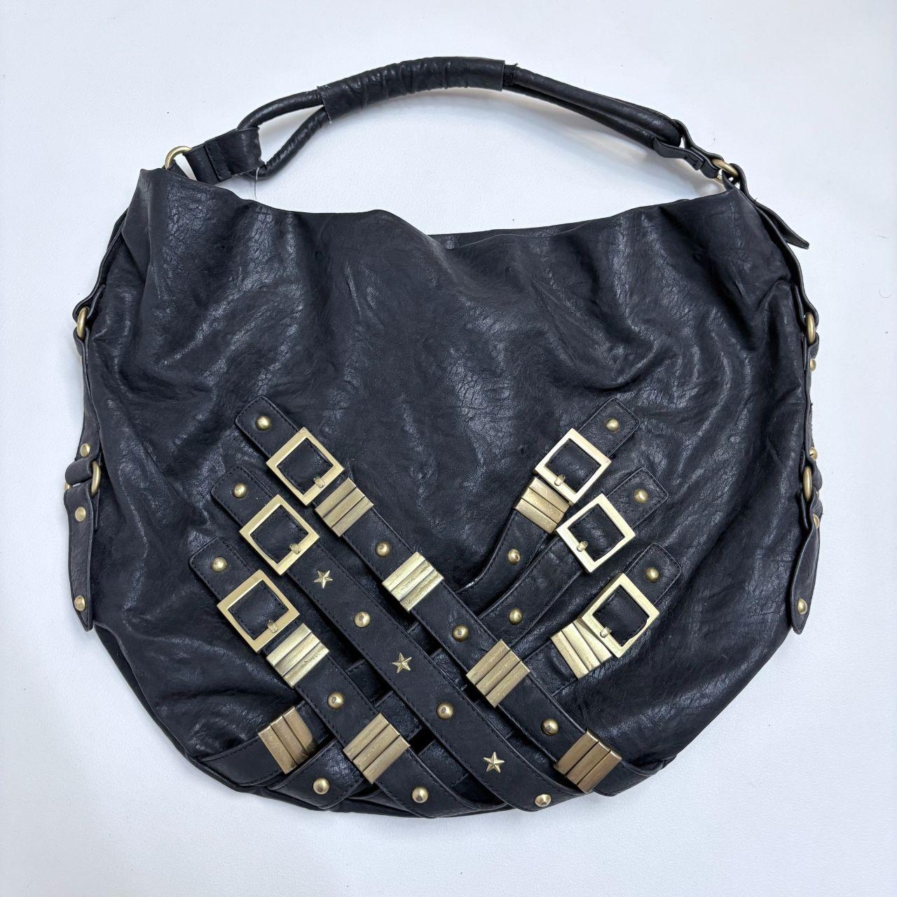 Black slouchy studded hobo bag