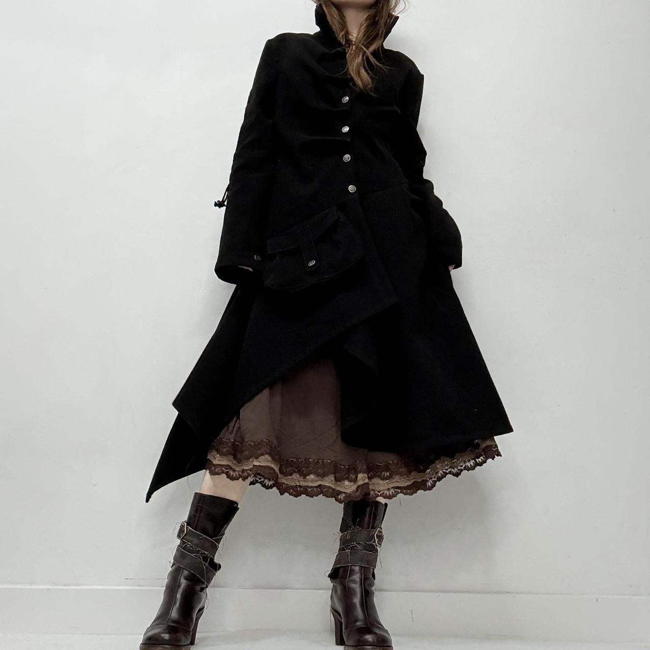 Black wool draped asymmetric gothic coat
