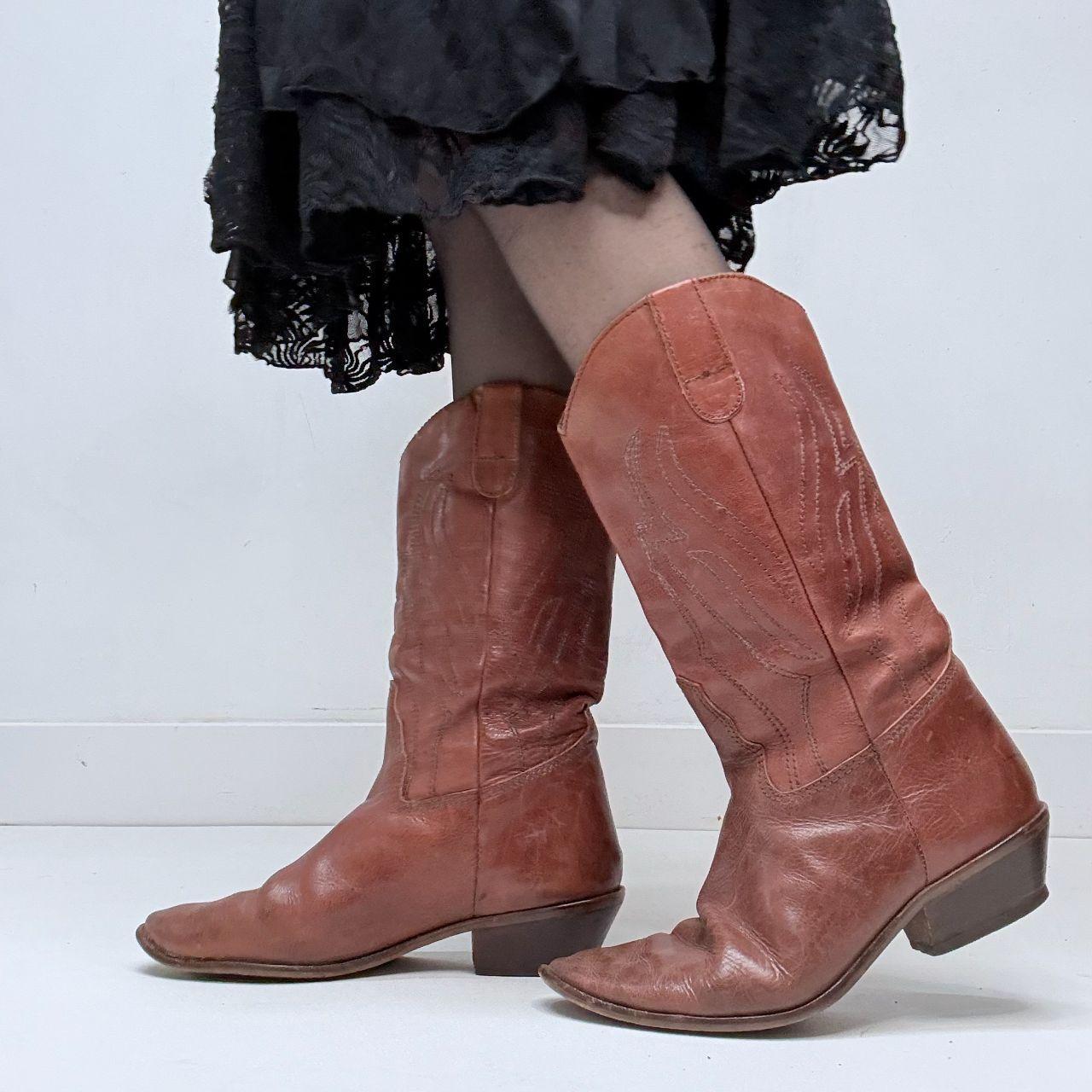 Tan leather western cowgirl boots