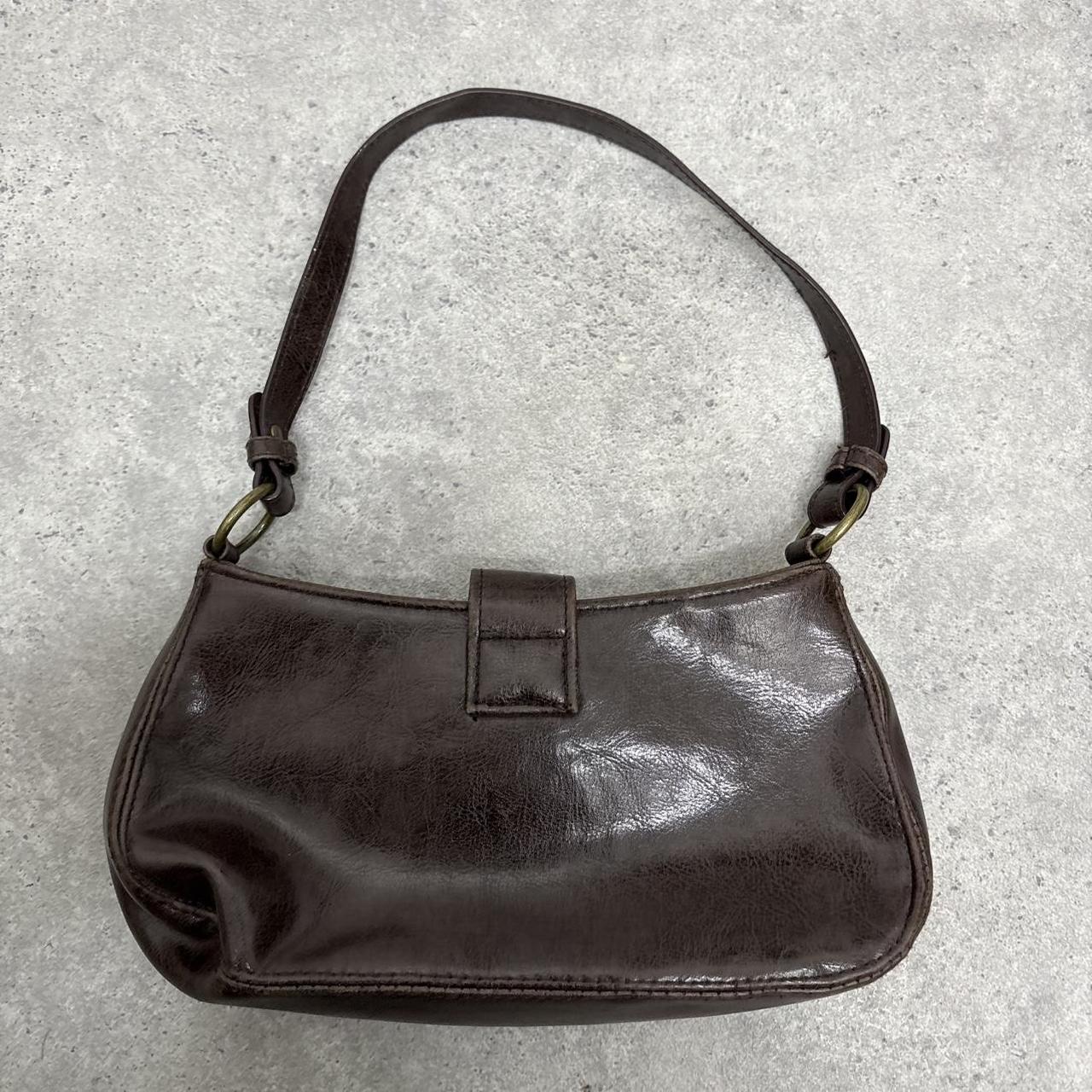 Brown studded buckle mini shoulder bag