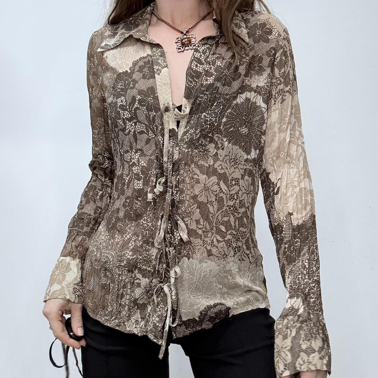 Sheer brown lace up corset paisley shirt