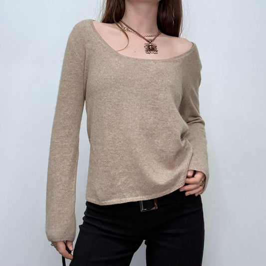 Tan cashmere wide neck jumper
