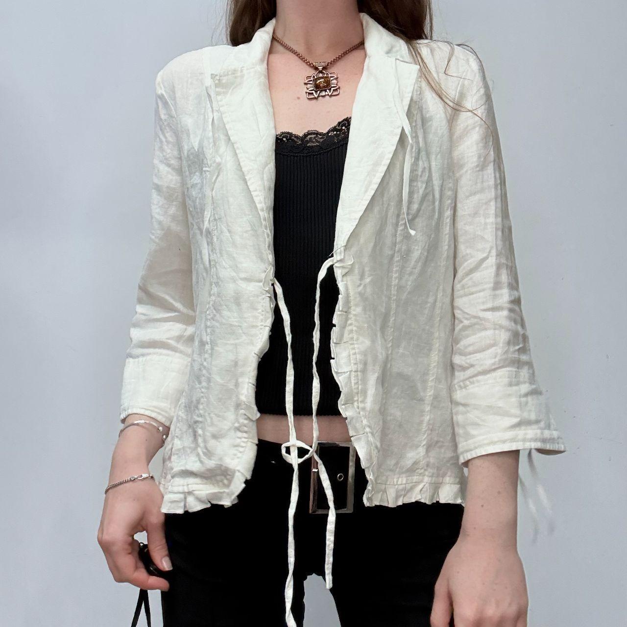 White linen asymmetric coquette jacket